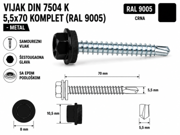 VIJAK DIN 7504 K 5,5x70 KOMPLET (RAL 9005)-METAL